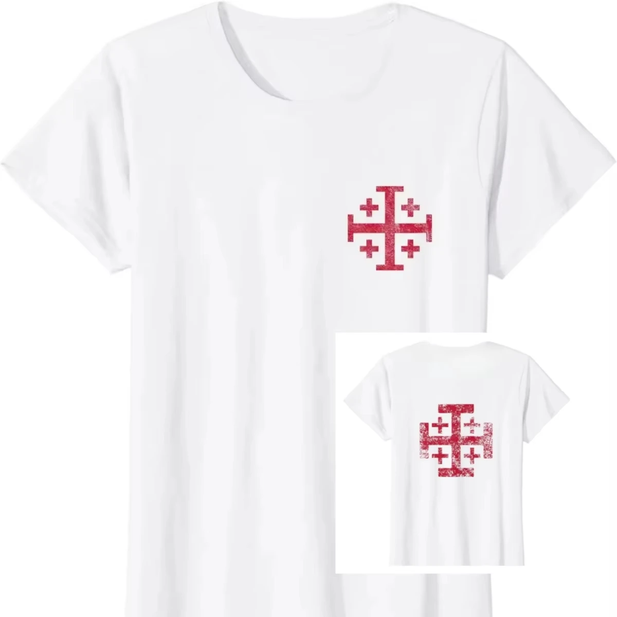 Fit Men's Jerusalem Cross Crusader Christian Graphic T-Shirt 2026 Summer Cotton Oversized Streetwear Tee