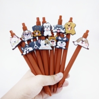 12PCS Puppy Family Theme Pattern Soft Patch Pen PVC Soft Patch Ballpoint Pen, Animal Series Press Neutral Pen, School Supplies