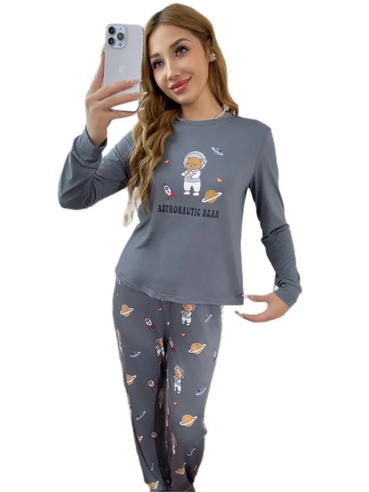 Print pyjamapak lente herfst mode O-hals lange mouwen tops lange broek tweedelige set dames casual comfort nachtjapon outfit