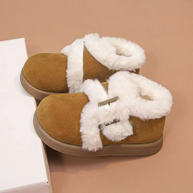 Children's Snow Boots Winter New Girls' Piled Thickened Cotton Shoes 2024 Children's Flat Fluffy Short Boots