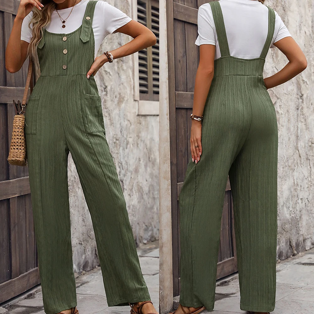 

Women Dark Green Dungarees Straight Jumpsuit Strap Pant Trouser Overalls Bib Pant Bodysuit Ladies Casual Vintage Pocket Jumpsuit