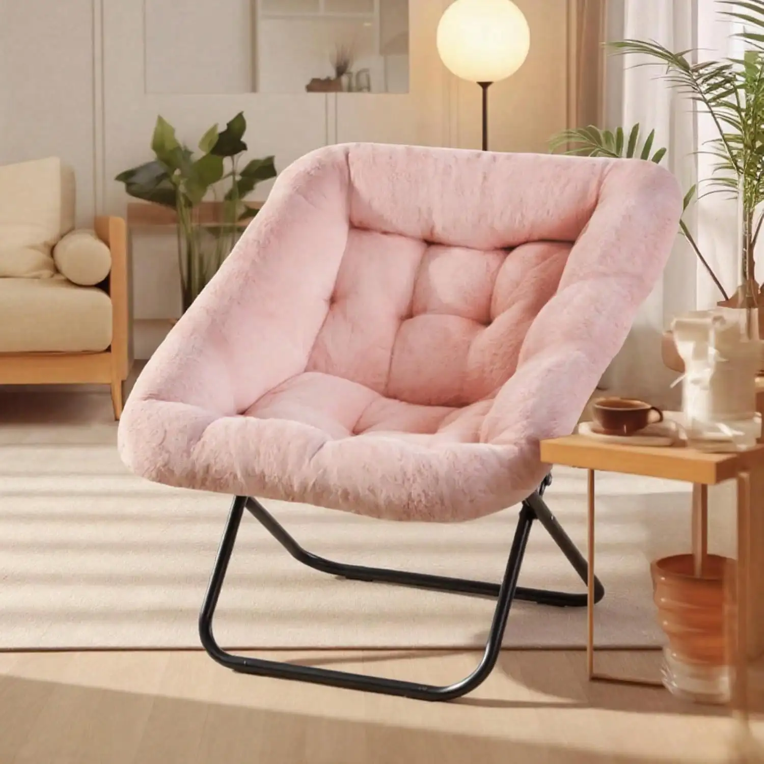 Comfy Chair For Adults, Soft Faux Fur Folding Lounge For Bedroom Living Room Dorm Rooms, Large Size Foldable,Square