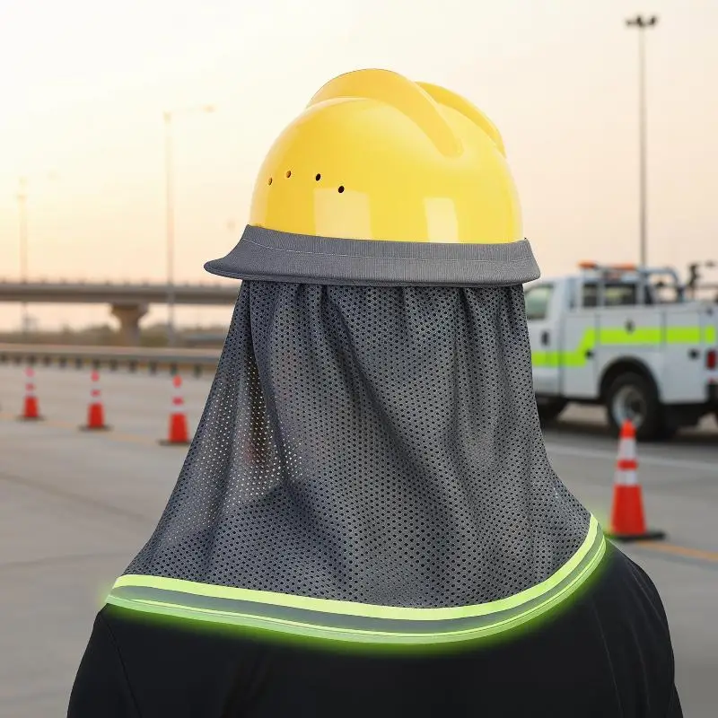 

Safety Helmet Sunshade Hat Breathable Wide Brimmed Sun Block Cap with Curtain for Road Maintenance Workers