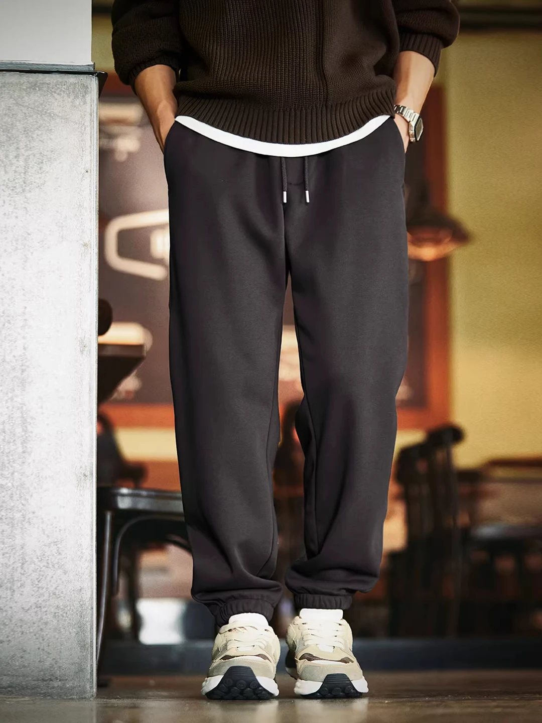 

Мужские трикотажные брюки свободного кроя на флисовой подкладке в американском ретро-стиле, утепленные, повседневные, прямые, спортивные штаны