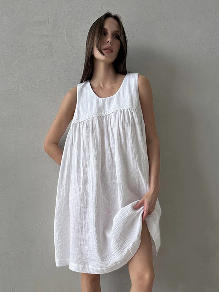 Marthaqiqi New Summer Female Nightgowns Sexy Backless Sleepwear O-Neck Nightwear Casual Mini Dress Loose Home Clothes For Women