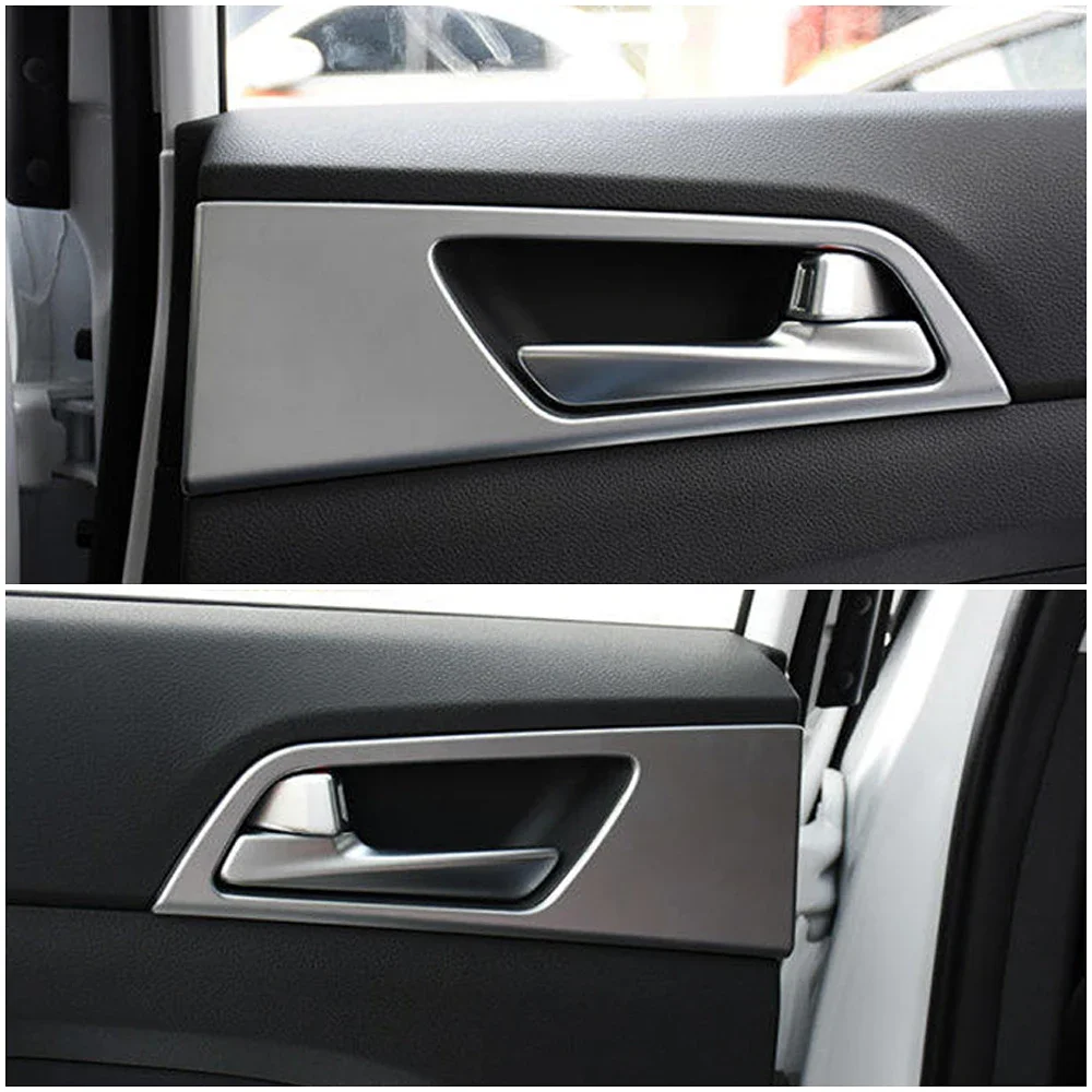 For Hyundai Tucson LHD 2015-2020 Carbon Fiber Color Inner Door Handle Frame Trim Interior Decoration Trim Accessories