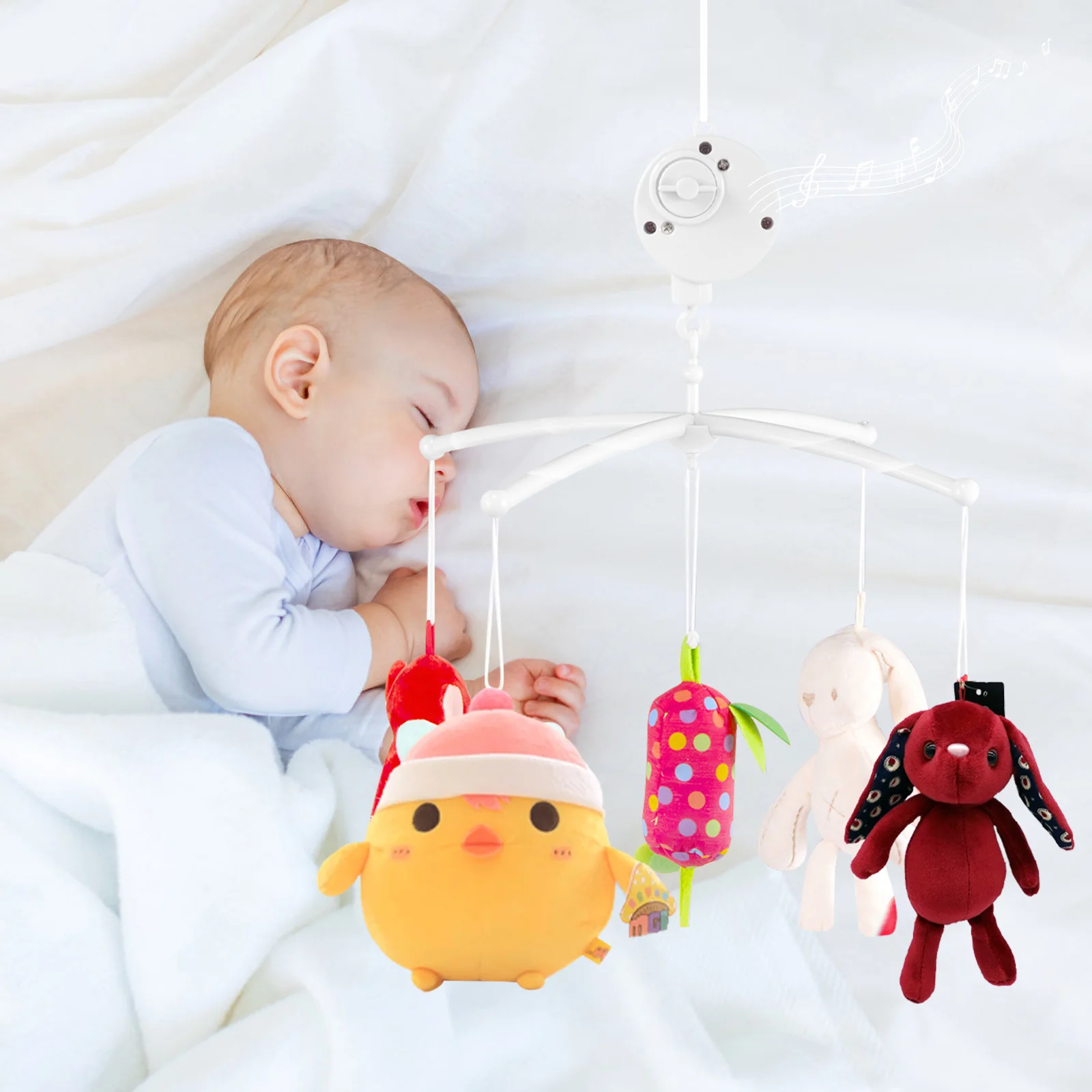 1Pcs Baby Musik Box Krippe Mobile Halter Weiß Kunststoff 8x3,5x3,5 cm Haken Dreht Pause bett Kindergarten Glocke Visuelle Auditive Entwicklung