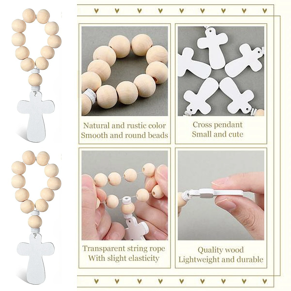 Catholic Wooden Rosary Bead Rosaries with Cross Beads Christening Favors with White bag box for the First Communion Confirmation