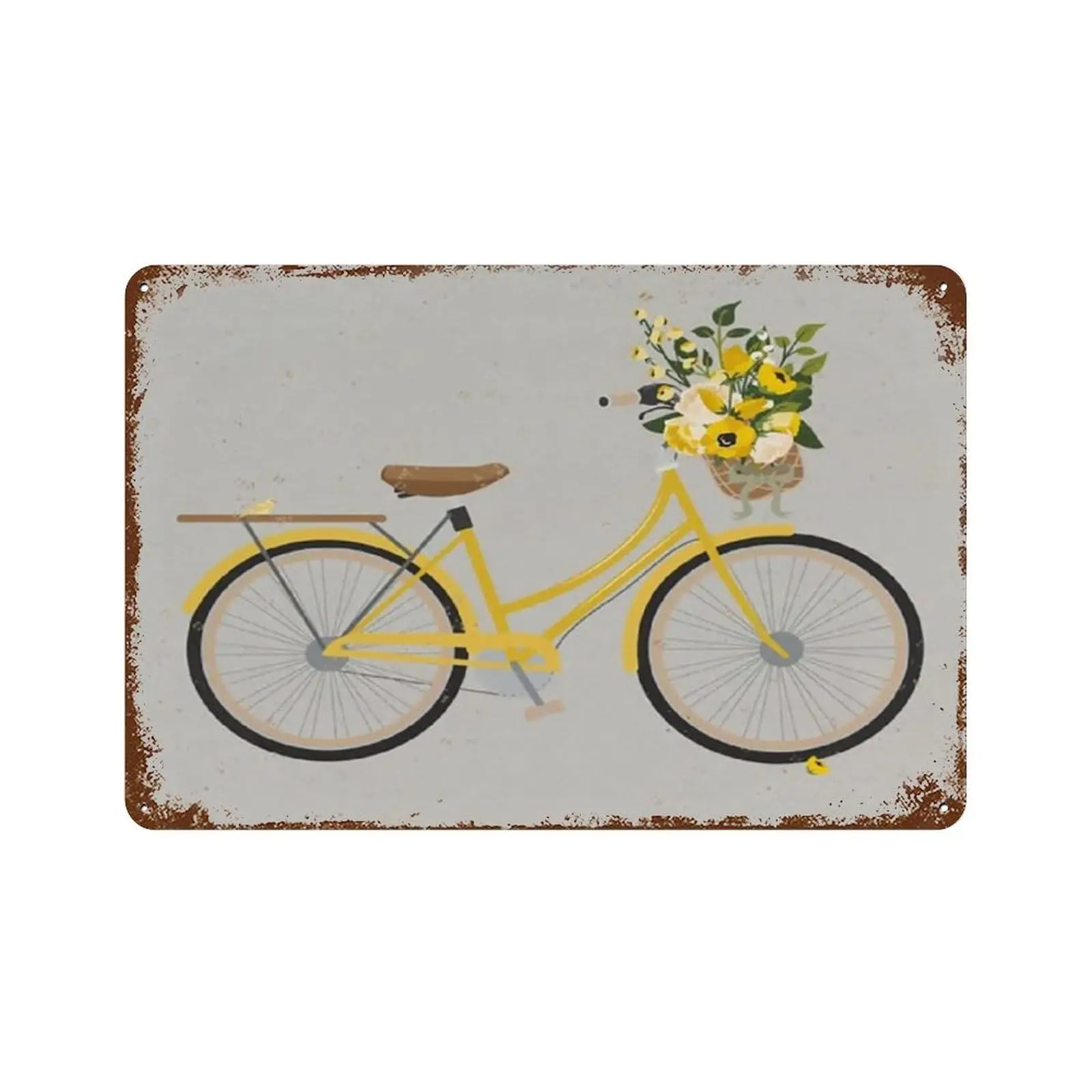 Metal Sign Bicycle Yellow Bike Art Flower Basket Metal Tin Vintage Aluminum Sign For Home Coffee Wall Decor 8X12Inch