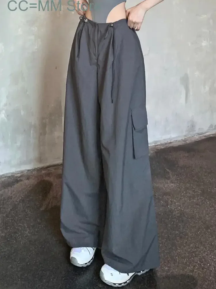 New Summer Vintage Fashion Cargo Pants Women Strappy High Street Casual Baggy Pants Female High Waist Korean Designer Pants