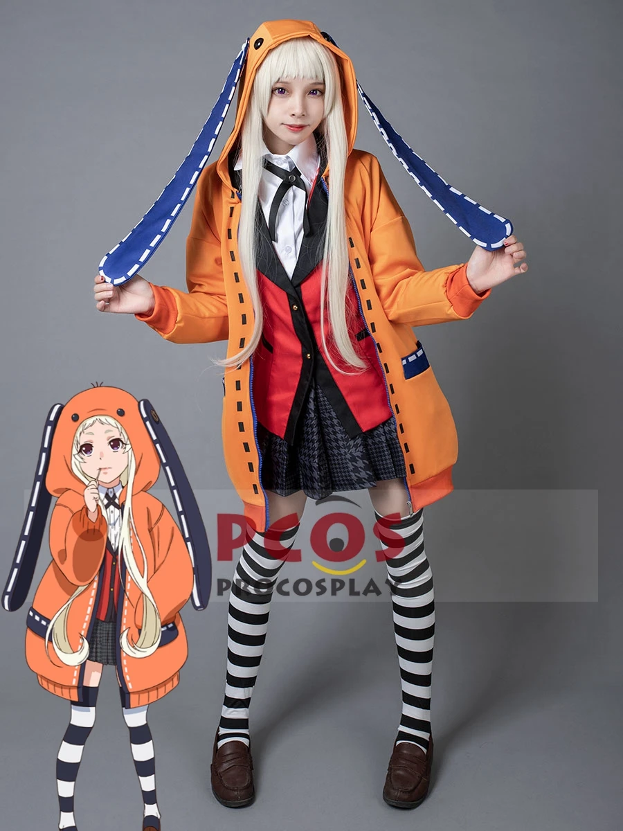 Disfraz de Anime Kakegurui Runa Yomozuki para niñas, abrigo largo Kawaii con calcetines a rayas, mp005893