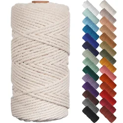 100M/Roll Natural Macrame Cord 3mm Colored Macrame Rope Cotton Rope Macrame Yarn Cotton Craft Cord for Wall Hanging DIY Knitting