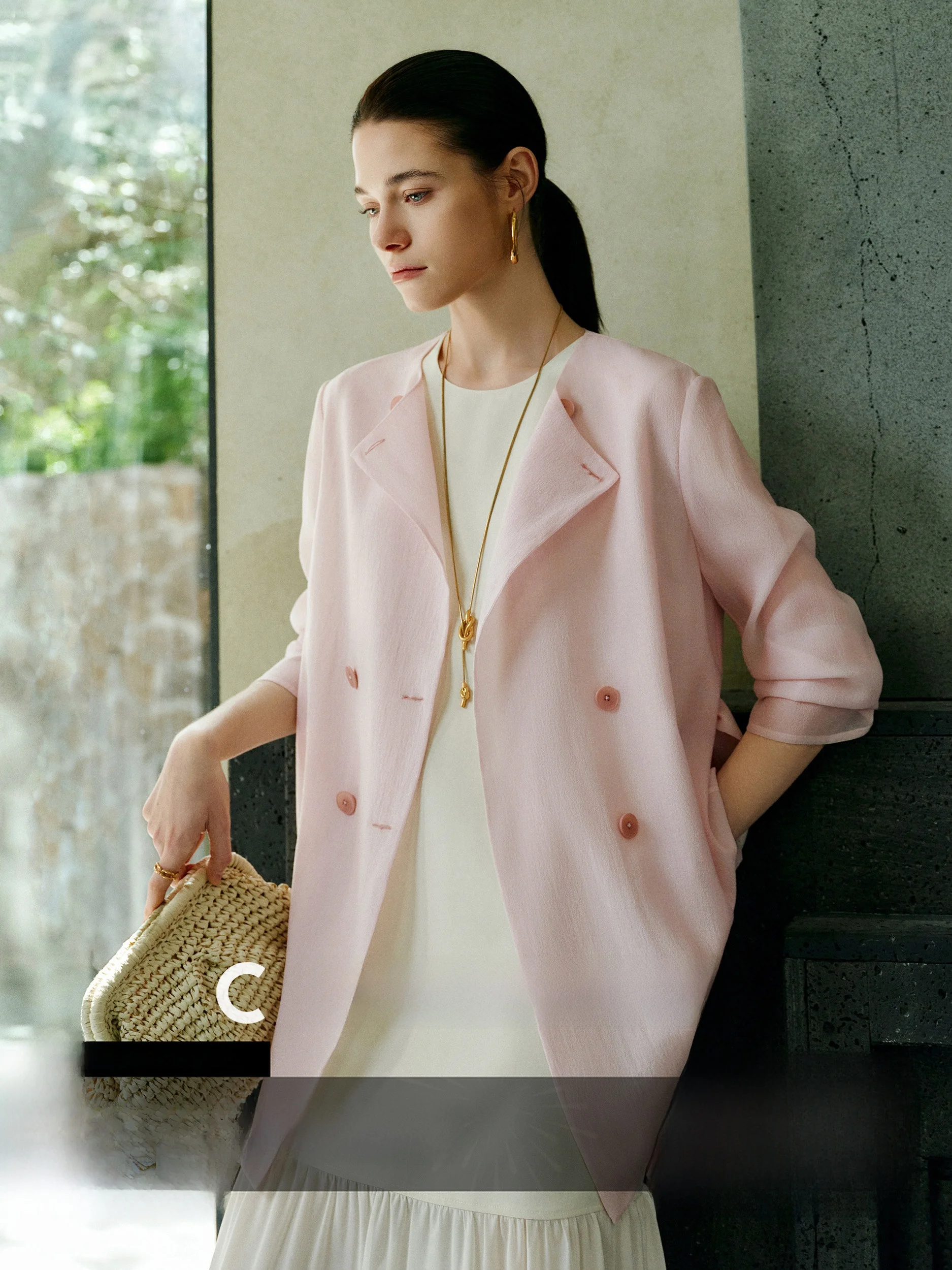 

CA "0 avi" Lightweight Acetate Midi Length Suit Collar Windbreaker Women's Summer Long Sve Sun Protection Coat
