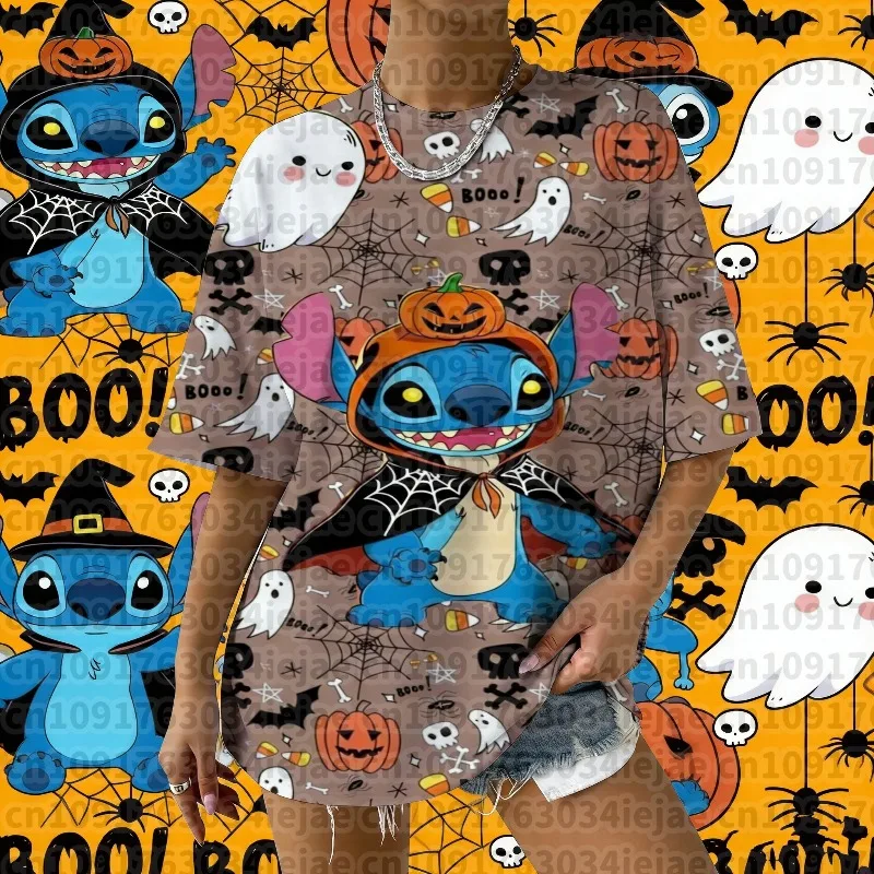 

2025-26 Summer Women's Disney Stitch Halloween Trendy Top with Spooky All-Over Prints for Streetwear Party & Casual Fashion Top