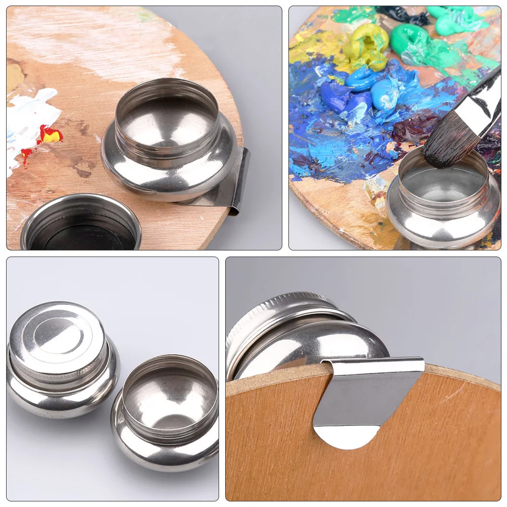 

Stainless Steel Painting Brush Washing Pot Single Spout Lid Removable Spill Proof Container for Watercolor Paint Mixing Brush