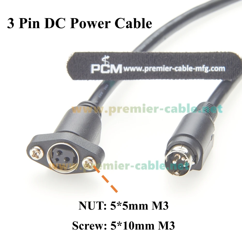 Power DIN 3 Pin Male to Female Extension Cable Screw Flange Panel Mount DC Power Cable Compatible Kycon KPJX-PM-3S for LED Light