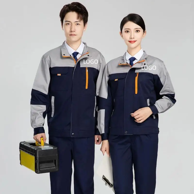 Spring Autumn Long Sleeved Workshop Work Clothes Set Men Factory Mechanical Repair Clothing Print LOGO Construction Site Jacket