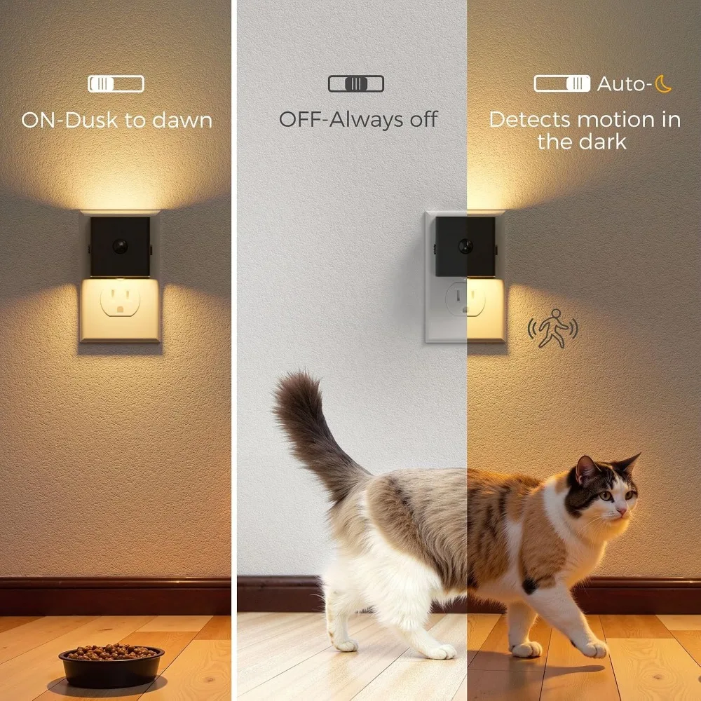 Motion Sensor Night Light [2-Pack], Plug-in with Dusk to Dawn Sensor, Brightness Adjustable, 3000K Soft White for Hallway Bathroom