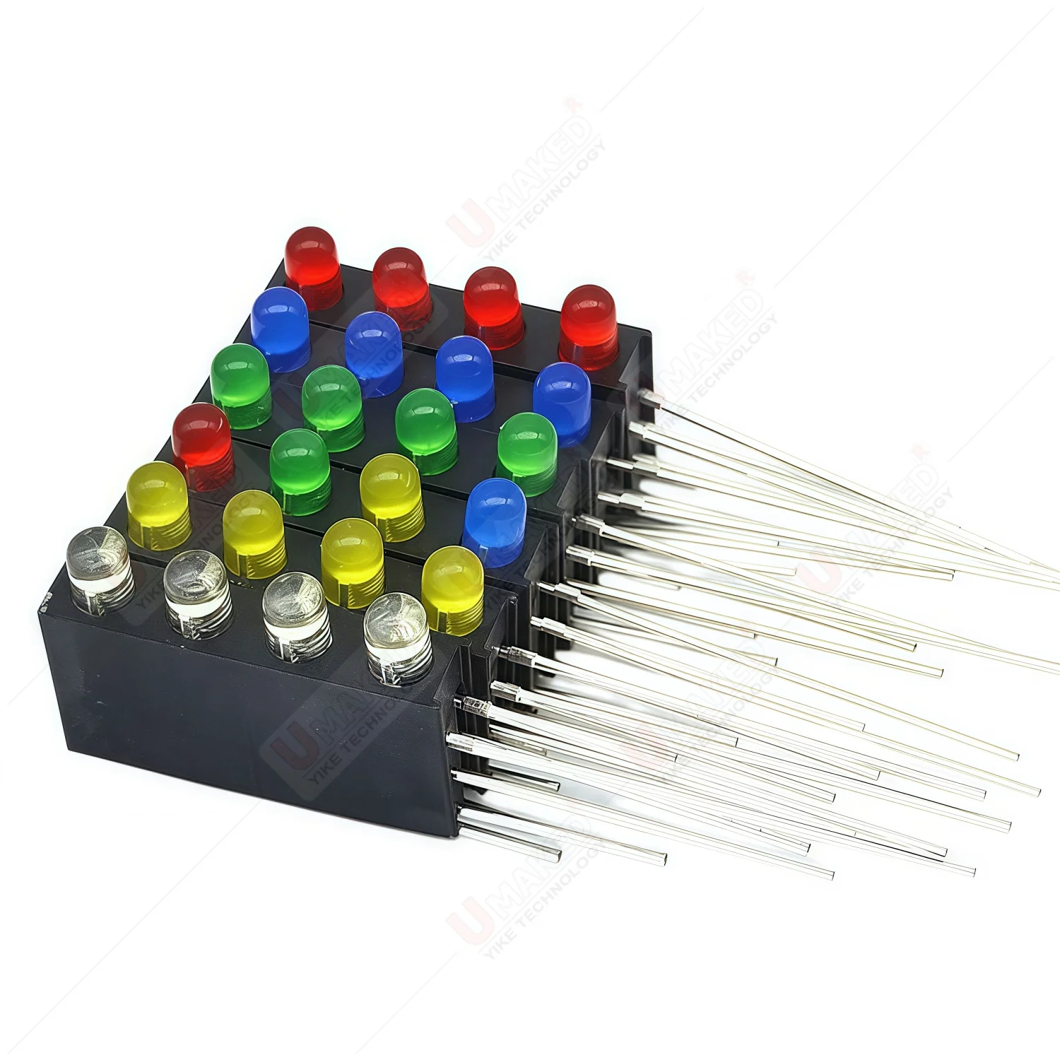 10pcs F3 Right Angle Pins for 4leds F3 diode Pan Head LED Diode Beads With Black Plastic Holder DIP Right Pins Positive+ left  -