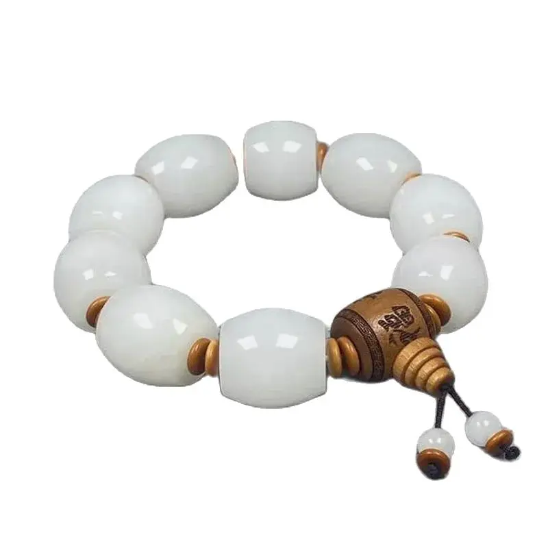 20mm Certified Natural White Jade HandCarved Exquisite Bead Bracelets