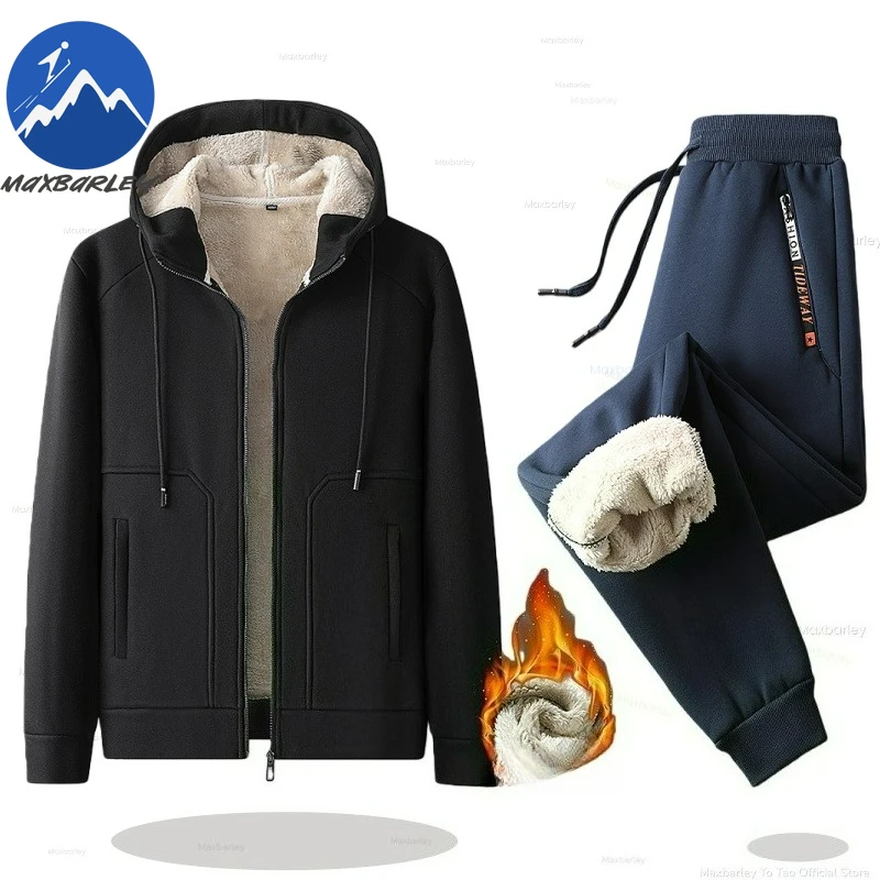 

Maxbarley Cashmere Tracksuit Men Sets Fleece Thick Hooded Casual Track Suits Man Sets Jacket + pant Warm Fur Winter Sweatshirt