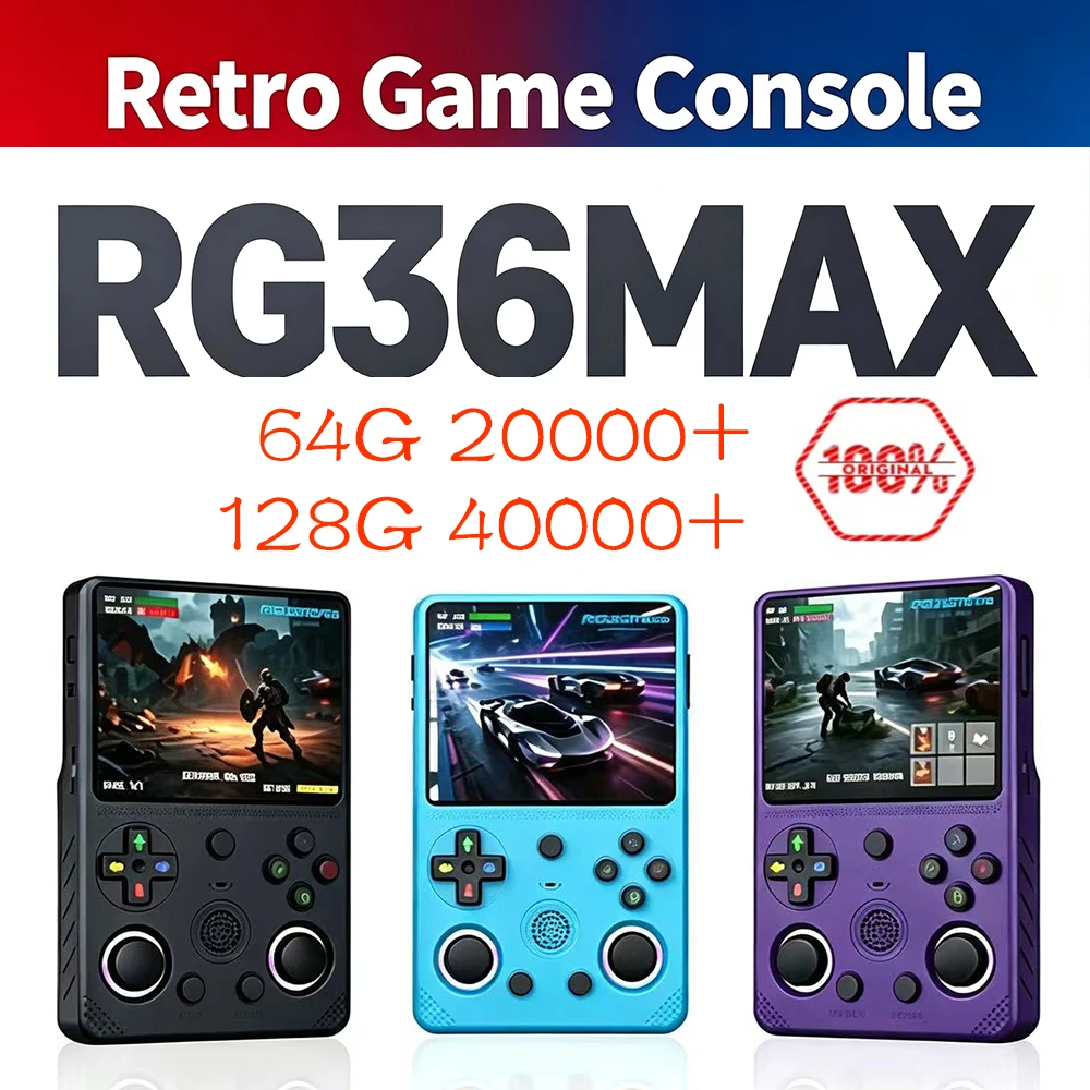 2026 RG36max 3.5 Inch IPS Screen Retro Handheld Video Game Console Portable Pocket Player with Linux System 64GB 128GB