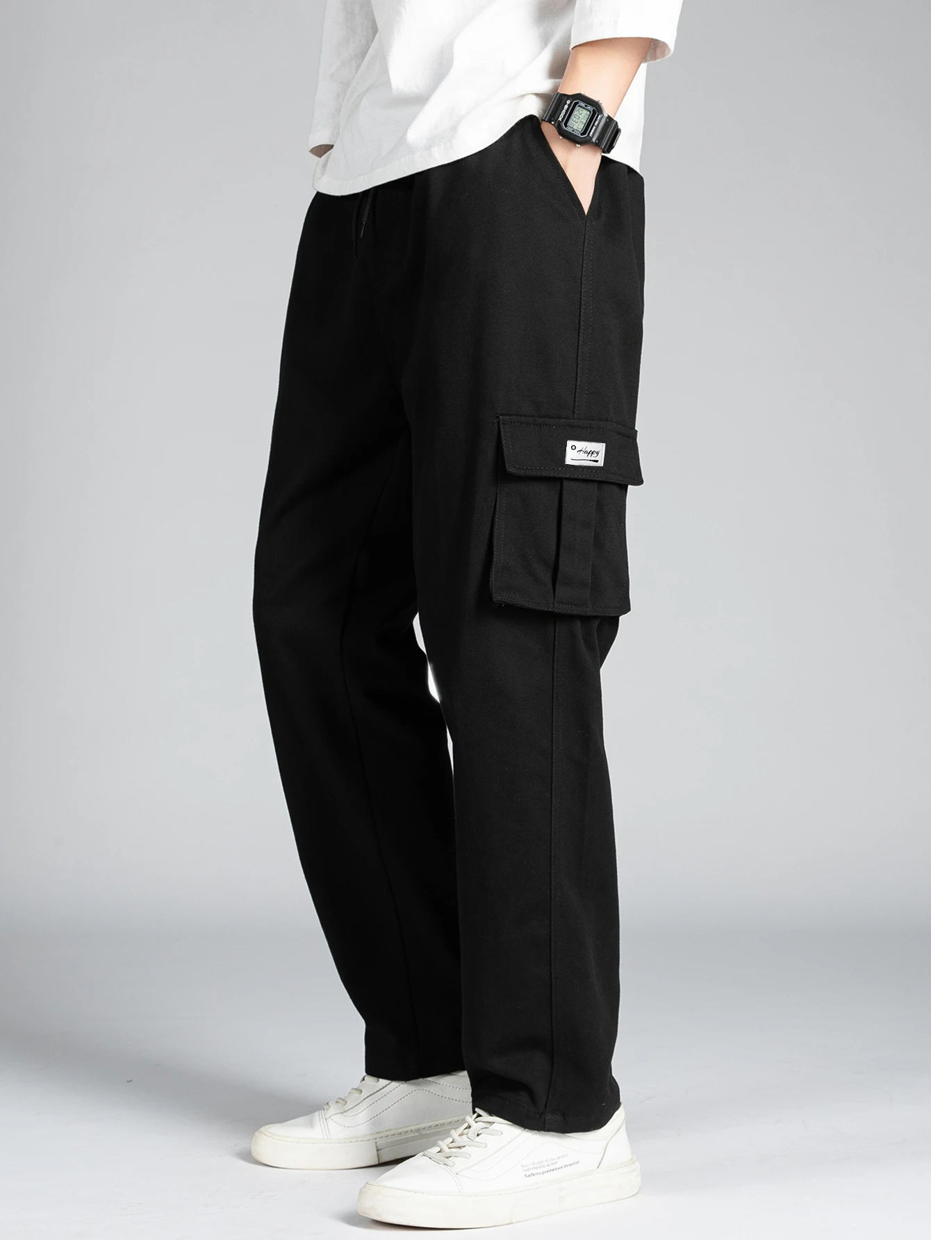 Men's Casual Wide Leg Pants Loose Straight Hip-Hop Streetwear Fashion Cargo Trousers with Pockets