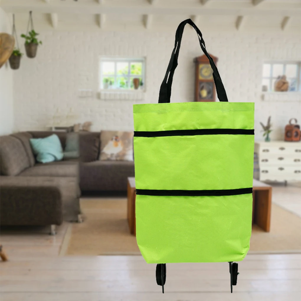 Portable Shopping Bags Foldable Oxford Fabric And Metal Craftsmanship Foldable Shopping Trolley Bag green