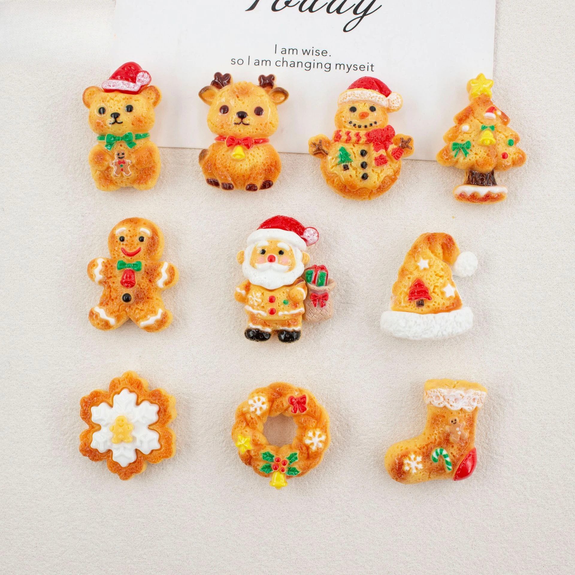 100pcs Kawaii Cartoon Christmas Santa Tree Biscuit Series Resin Flatback Charms DIY for Phone Case Hairpin Keychain Pendants