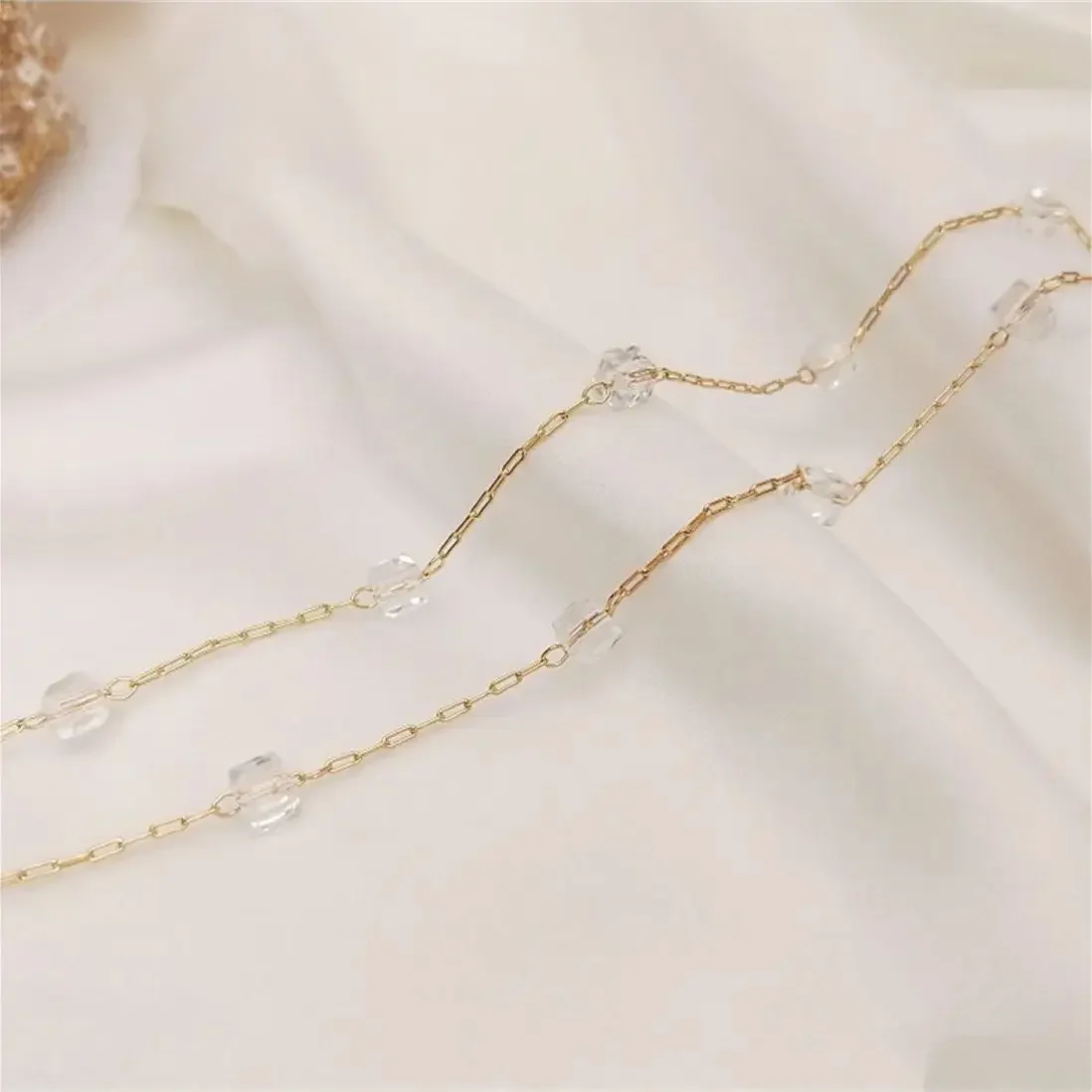 

14K Gold-Color Handmade Loose Chain Faceted Square Zircon Chain DIY Bracelet Necklace Jewelry Real Gold Plated Material B626