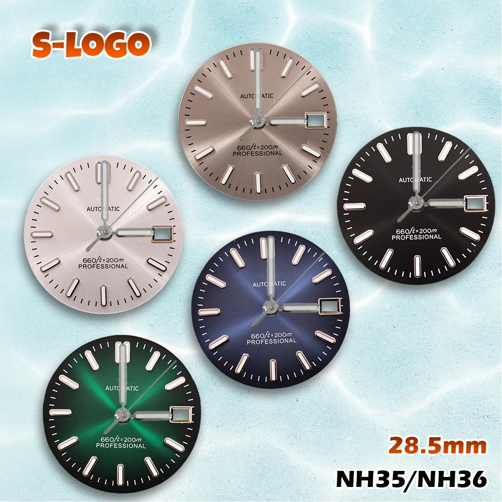 قرص Sunray متعدد الاستخدامات 28.5 ملم لـ NH35/NH36 |   شعار S، C3 مضيئة |   إكسسوارات تعديل ساعة رجالية عالية الجودة