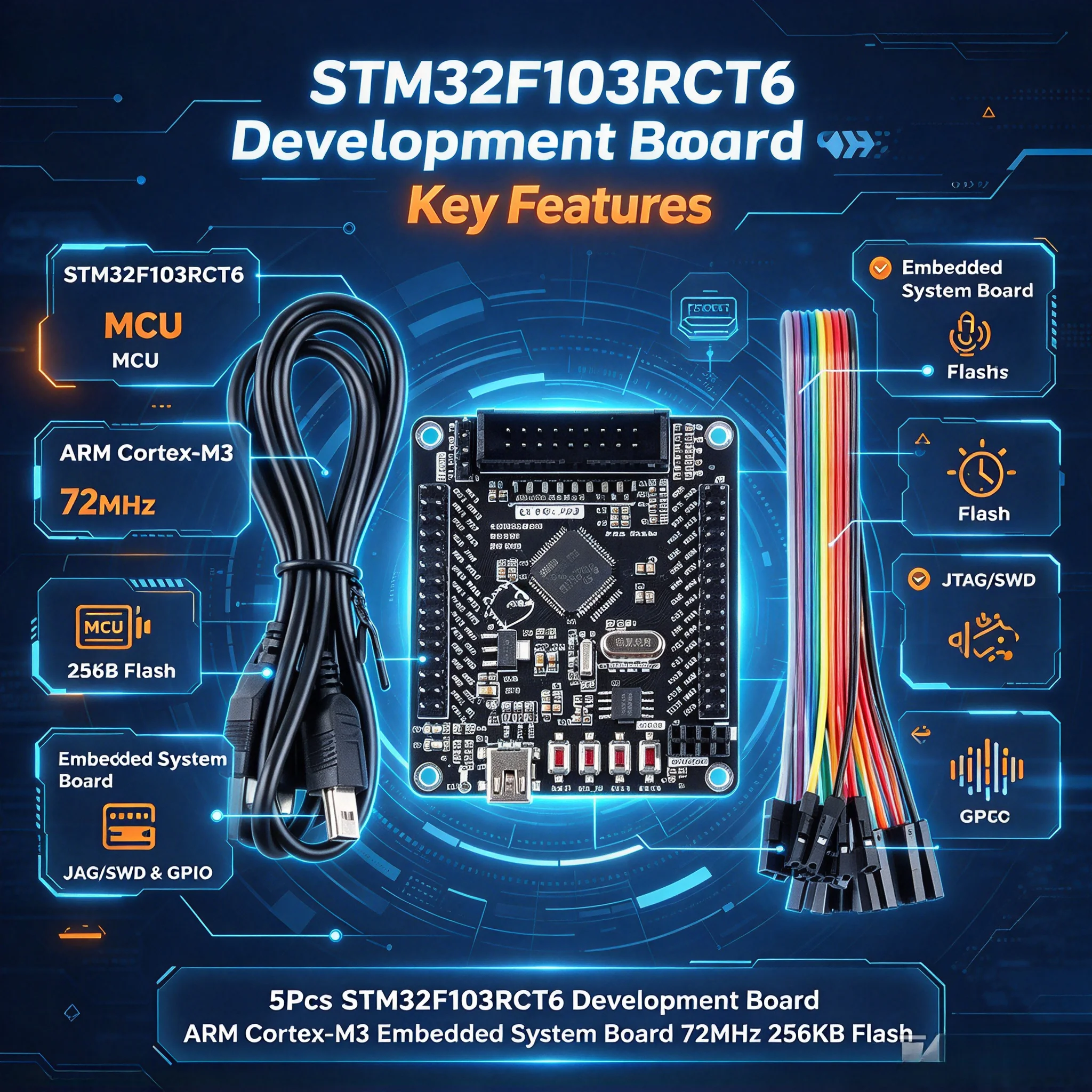 5Pcs STM32F103RCT6 Development Board ARM Cortex-M3 Embedded System Board 72MHz 256KB Flash