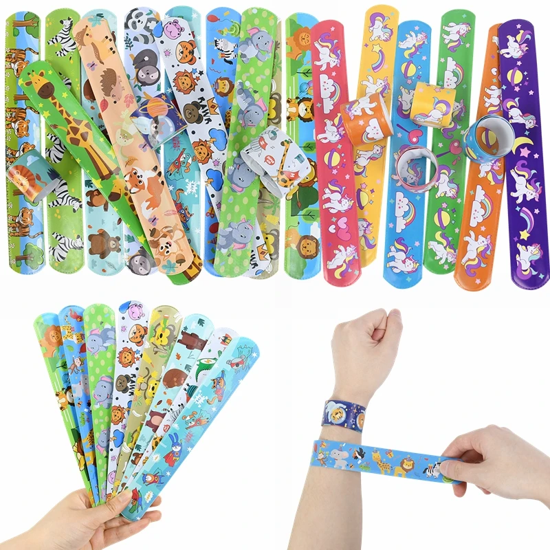 

10pcs Forest Party Animals Slap Bracelets Cartoon Unicorn Lion Tiger Elephant Wristband Toys for Kids Birthday Baby Shower Gifts