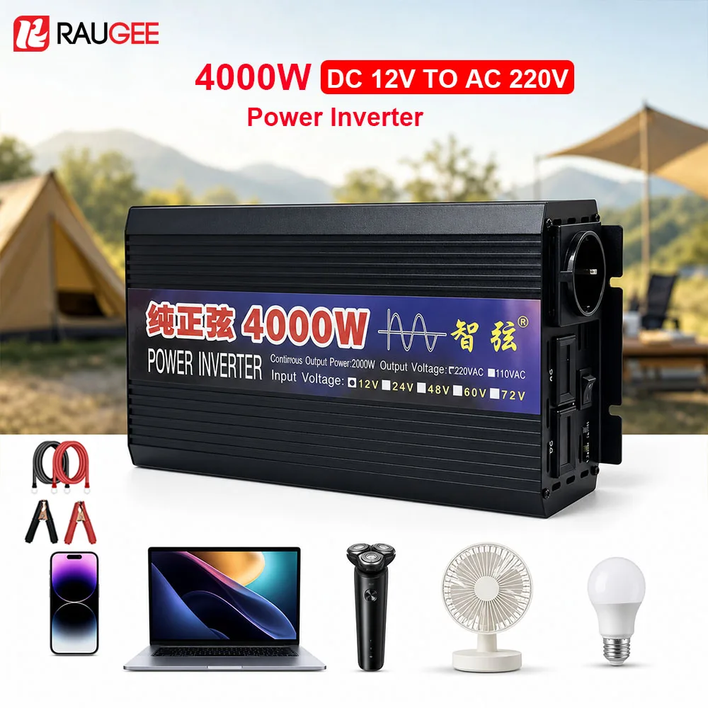 Power Inverter DC 12V To AC 220V Voltage Converter 2000W 3000W 4000W with LED Display Pure Wave Car inverter for Phone Laptops