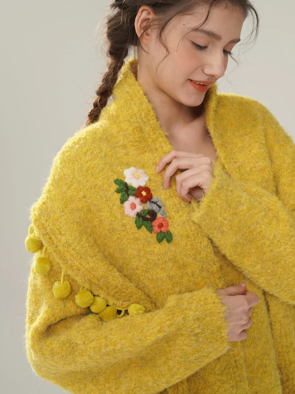 130cm Bust Fall Winter Oversized Cashmere Wool Pullovers Women Korean Fashion Elegant Loose Handmade Embroidery Scarf Sweaters