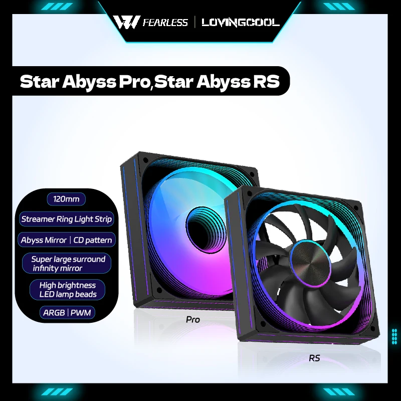 LOVINGCOOL Star Abyss RS Pro PC Fan 120MM ARGB PWM Temperature Control Super Large Surround Infinity Mirror Computer Case Fan