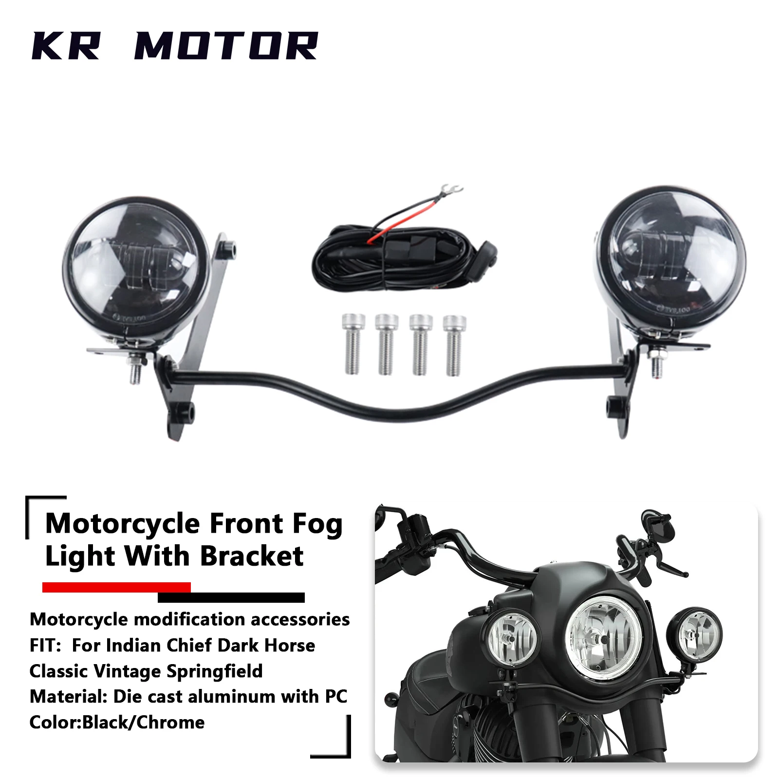 Fit For Indian Chief Dark Horse Classic Vintage Springfield Fog Lamp LED Lighting With Bracket Set Auxillary Headlight Kit Black