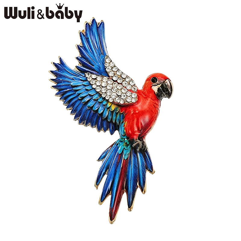 Wuli&baby Beautiful Parrot Bird Brooches For Women Unisex Flying Rhinestone Animal Party Casual Brooch Pin Gifts