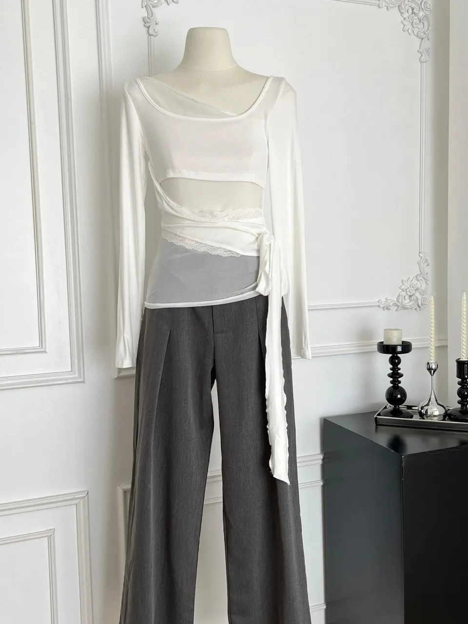 

Loose Fit Long Sve T-irt High Waist Pleated Wide Leg Straight Pant Set Lightweight Comfortable Banded Top Women's Faion