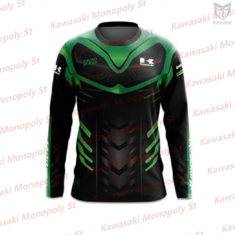 25 new autumn and winter men's Kawasaki motorcycle round neck long sleeved pullover hoodie motorcycle round neck printed adult