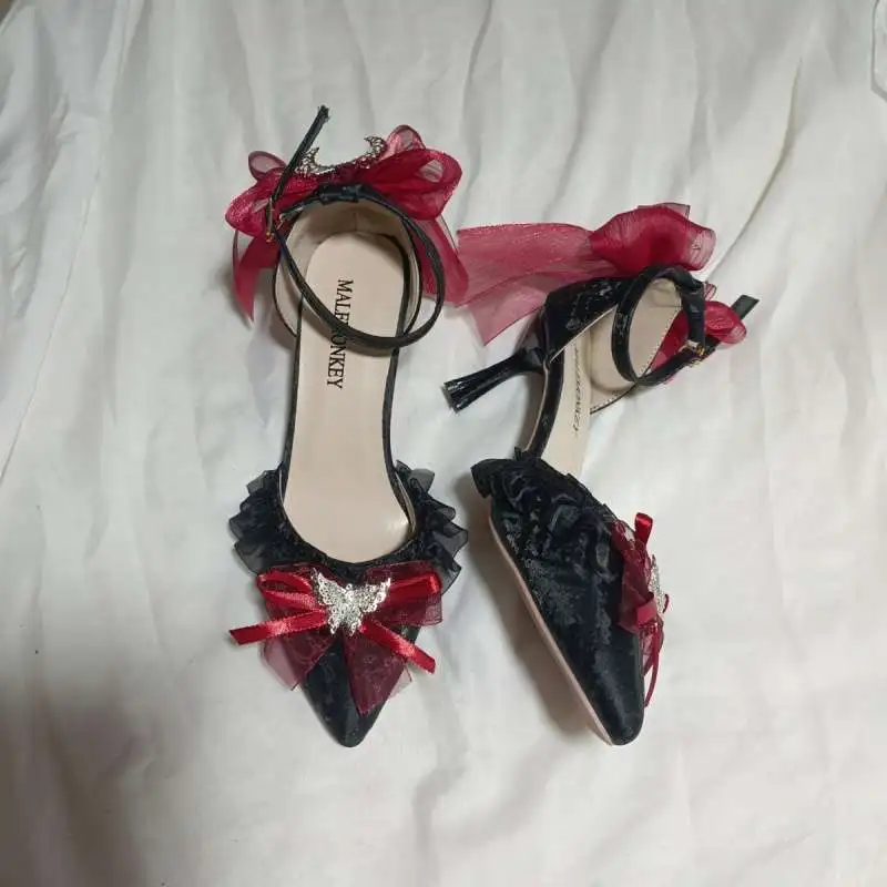 High-Grade Lolita Women's Shoes Wedding Elegant Pointed High Heels Court Handmade