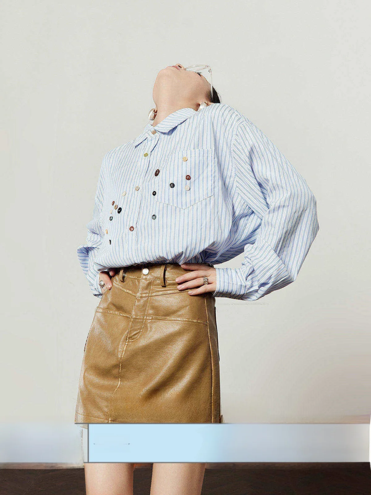 

Blue Striped Loose Sle Women's irt Spring New Design Button Pure Cotton Anti-Wrinkle Long Sve Casual Faion