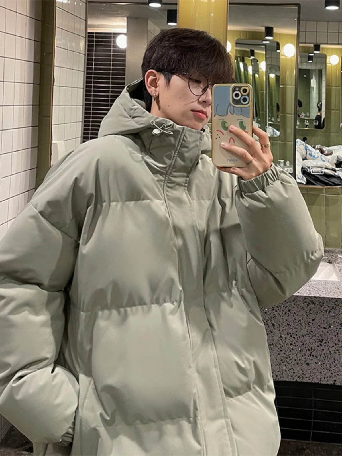 

Men's down Cotton Jaet Winter Thiened Hooded Bread Sle Versatile Couple Cotton Coat Cleanfit Zipper Casual Warmth