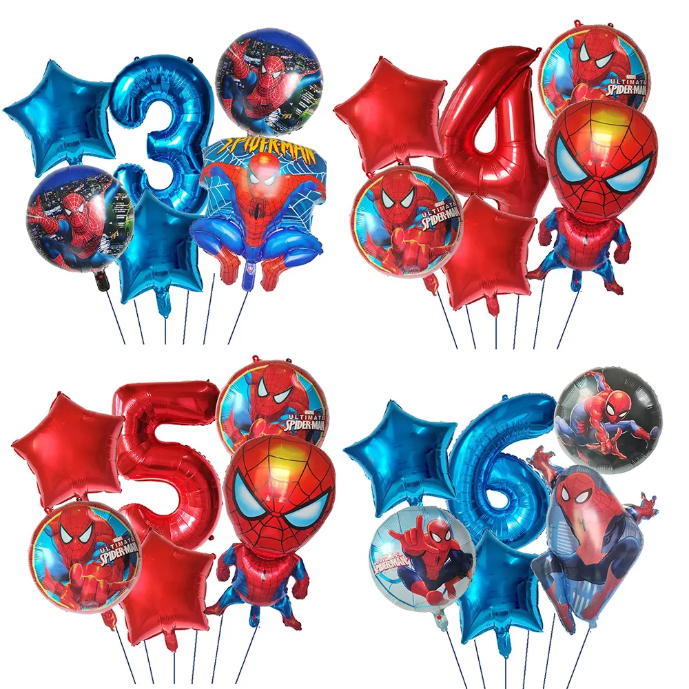 6pcs Hero Spiderman Foil Balloon Set children‘s Birthday Party Decoration Spider Baby Shower Inflatable boys Toy Gift Globos