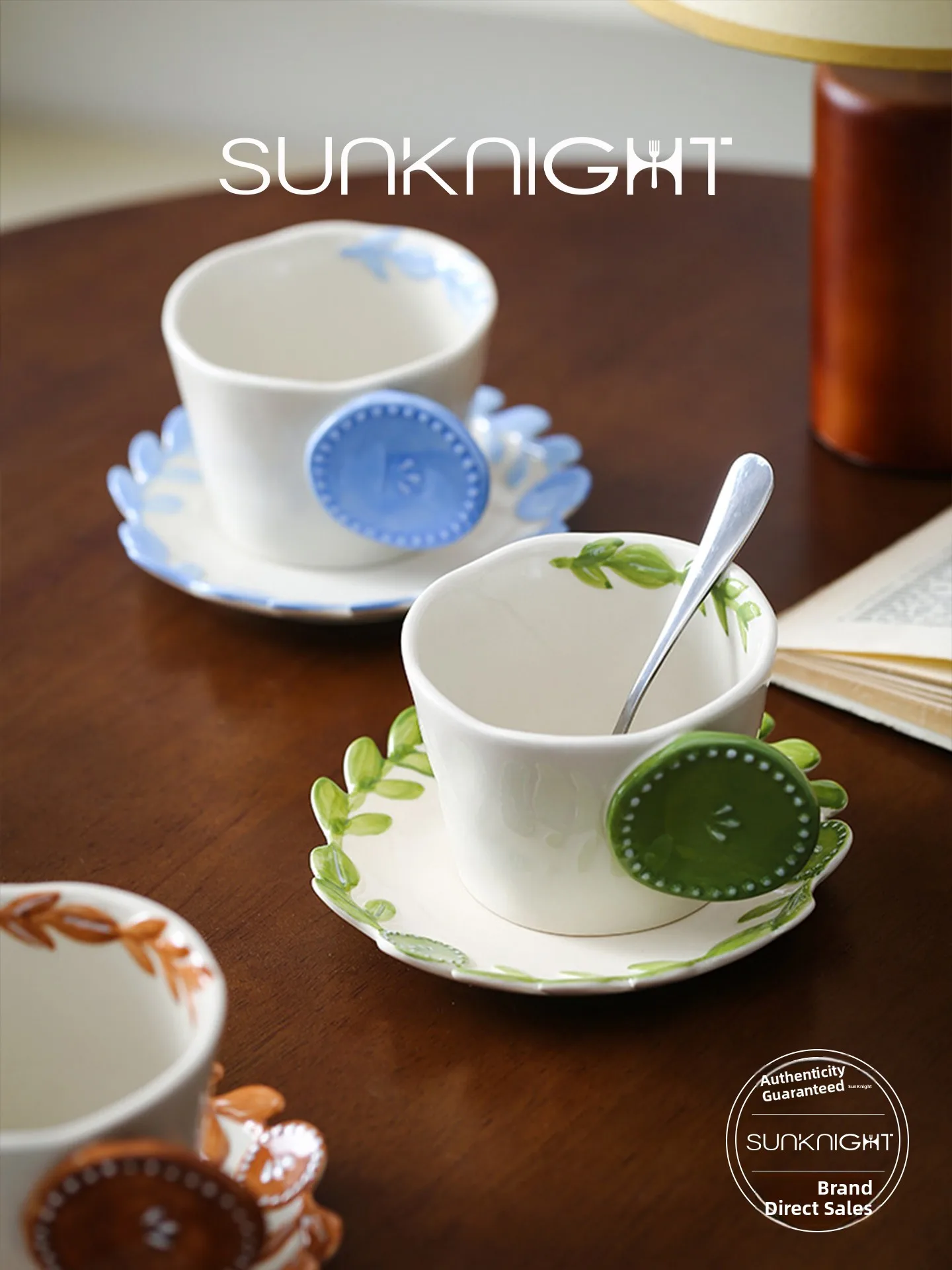 Sunknight Cerc Coffee Cup And Plate Set Hand-Painted Underglaze Simulation Le Design 300-400ml Capaci Dining Utensils