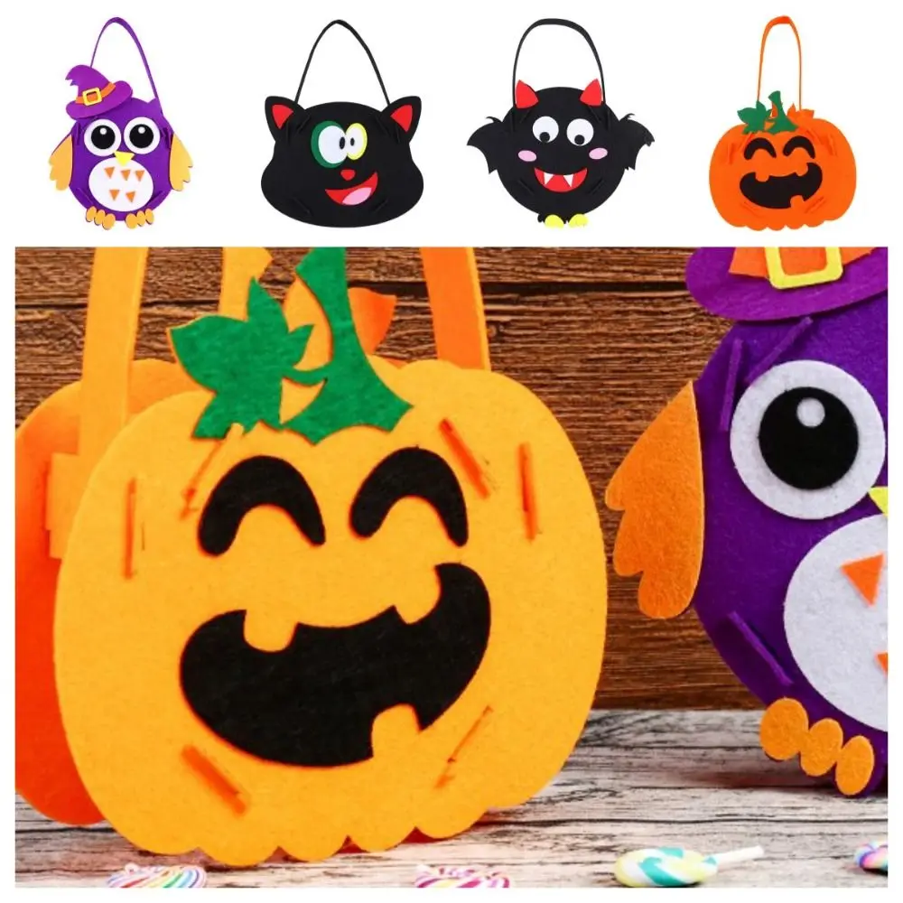 Creative Non-woven Fabric DIY Halloween Candy Bag Portable Pumpkin Bag DIY Trick or Treat Bag Handbag Owl Halloween Gift