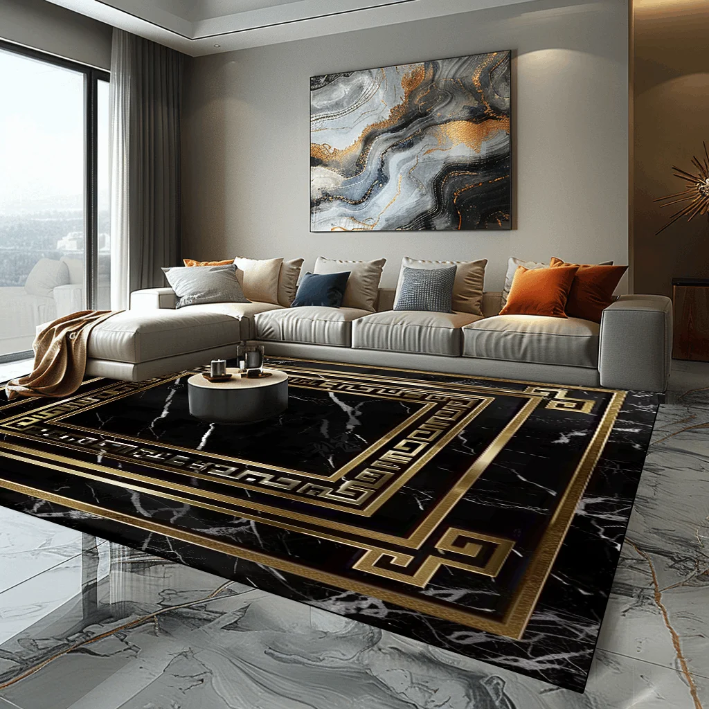 Luxury Black Gold Large Rugs for Living Room European Style Decoration Home Carpet Sofa Coffee Tables Mat Non-slip Bedroom Rug