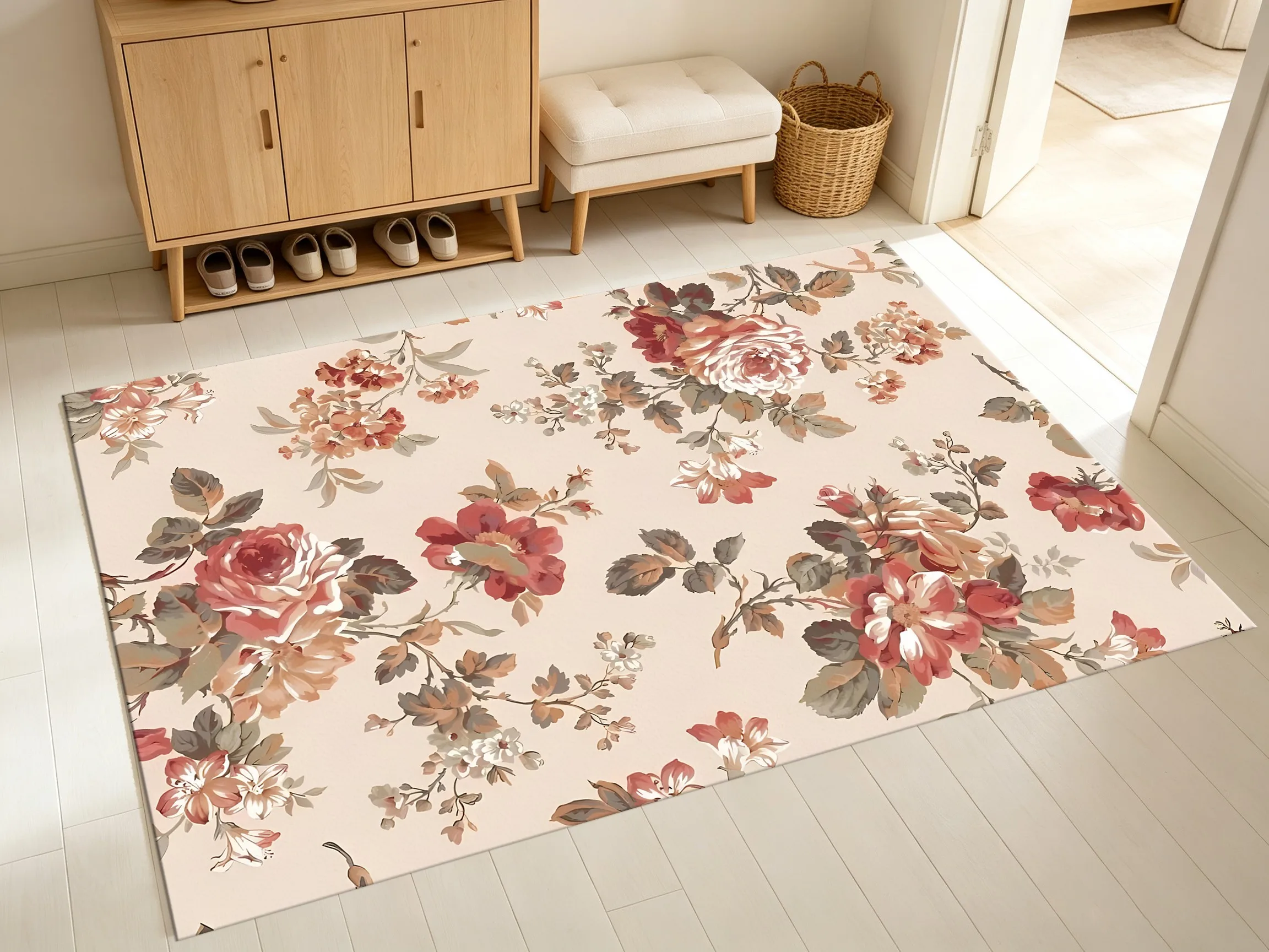 2D Large Rug Vintage Oil Painting Rose Pattern Living Room Bedroom Coffee Table Home Decor