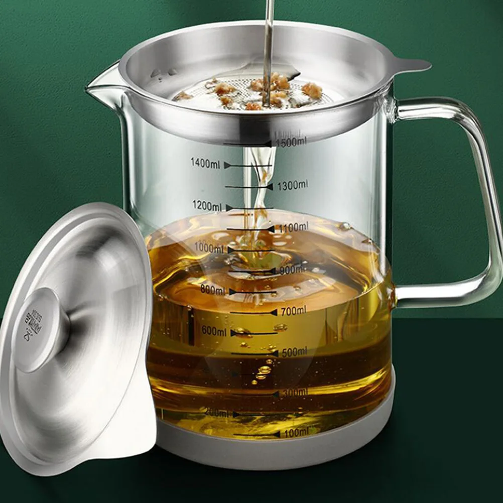 

1Pcs Glass Oil Storage Pot with Fine Strainer Filter Design for Easy Pouring No Leakage Residue-Free Clean Kitchen Supply Home