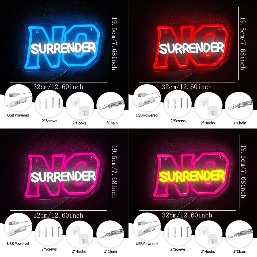 No Surrender Led Neon Sign, Used For Wall Decor, Bar Club Man Cave Game Room Wall Lamp, The Best Gift For Fitness Enthusiasts.